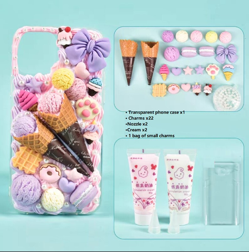 Decoden Phone Case DIY Kit Ice Cream Scoops Waffle Cones Macaroons