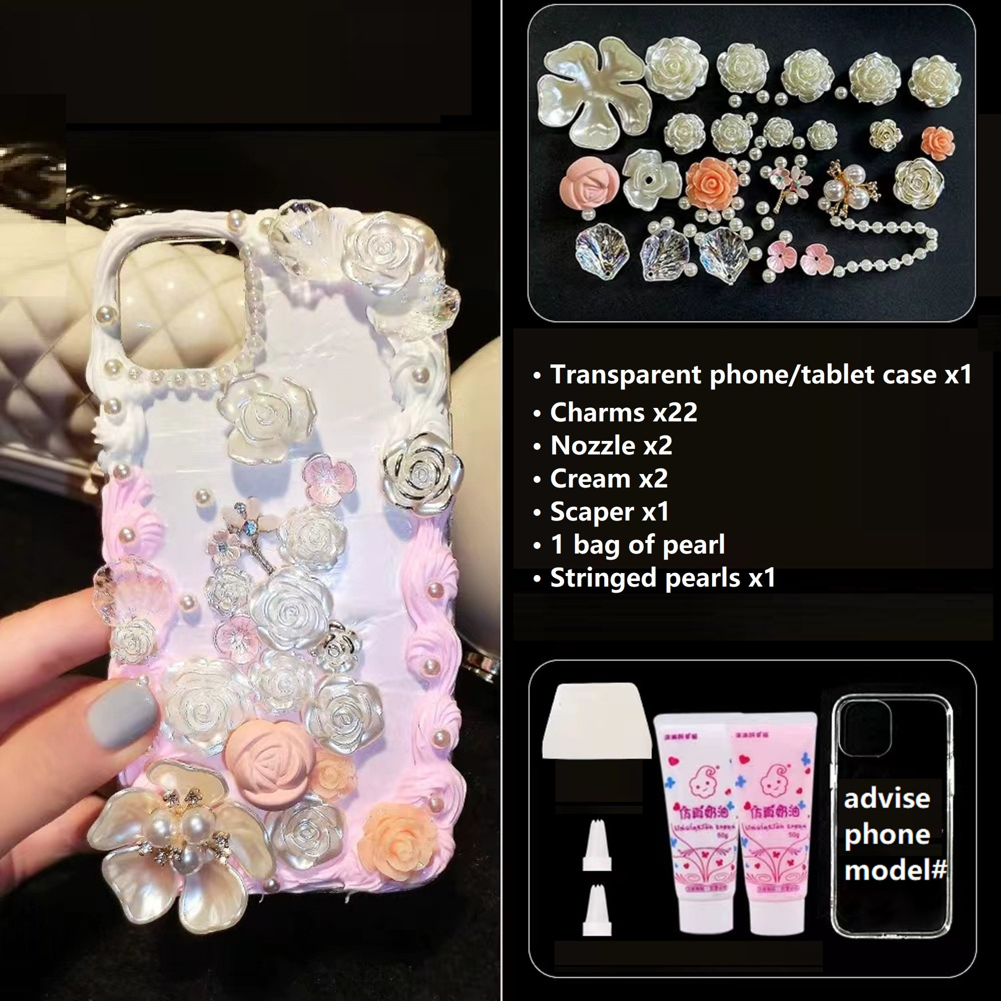 Decoden Phone Case DIY Kit Kawaii Pig Sika Baby Deer Flowers Daffodils  Pearls Cream Charms Samsung Android Apple iPhone Tablet 