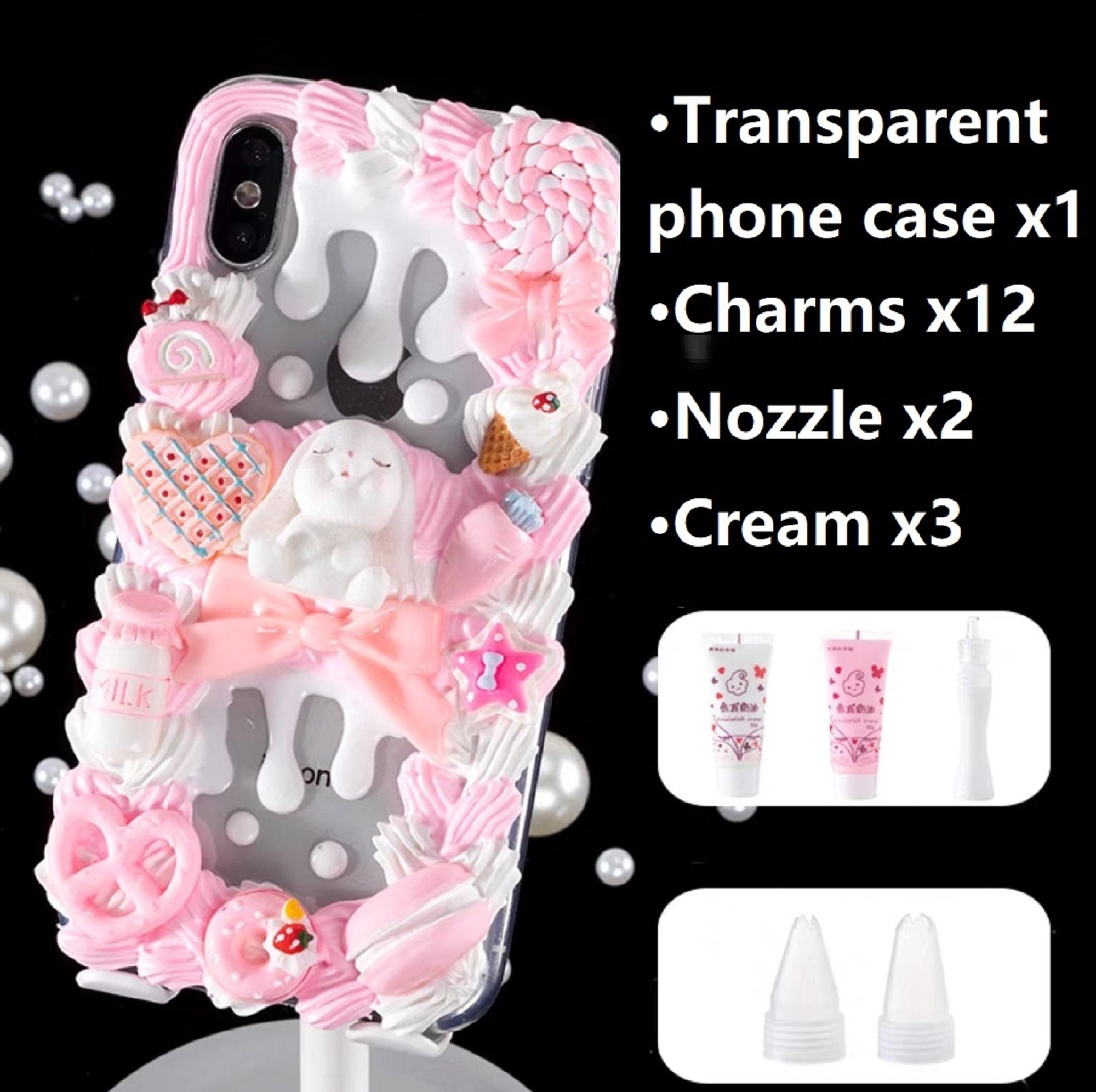 Decoden Phone Case DIY Kit Iridescent Flowers Bows Stringed Pearls