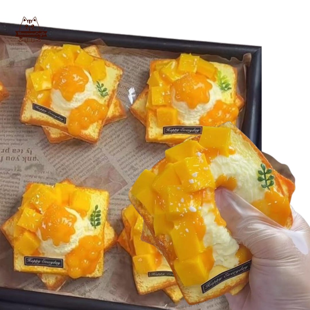 Realistic Mango Toast Dessert Taba Squishy Slow Rising Stress Relief ...