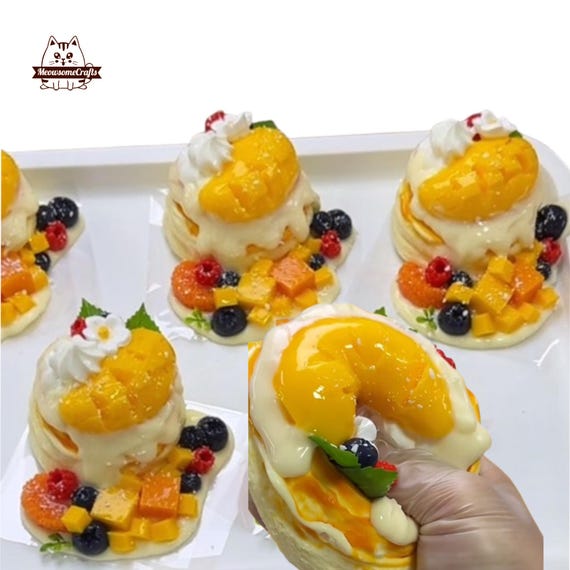 Mango Fruit Pancake Food Squishy Squeezable Stress Relief Slow - Main Image