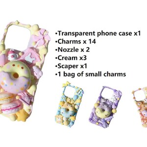 Decoden Phone Case DIY Kit Kawaii Animal Frosted Donuts Bear Chick Cat Dog Balloons | Cream Charms Samsung | Android | Apple iPhone | Tablet