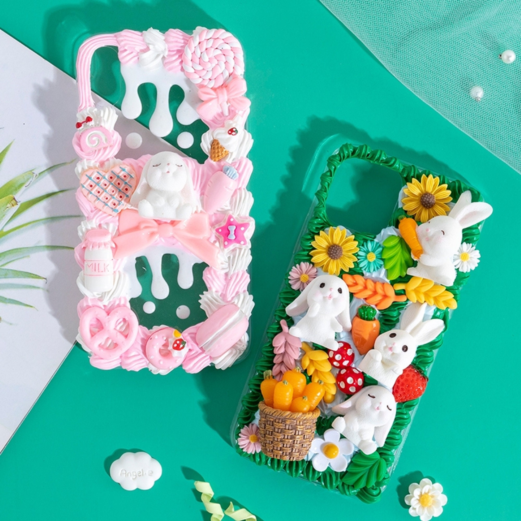 Decoden Phone Case DIY Kit Kawaii Rabbit Carrot Basket Flower