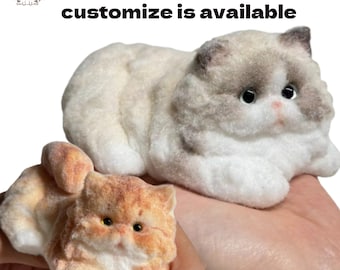 May include: Two felted wool cat sculptures, one white and gray and one orange and white, with the text "customize is available" above them.