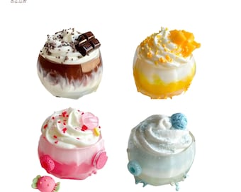 Pudding Cups Chocolate Strawberry Blueberry Cheese Squishy Customizable Squeezable Anxiety Stress Relief Sensory Fidget Toy