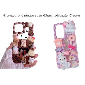 Decoden Phone Case DIY Kit | Kawaii Cat Rabbits Cat Shaped Food Rabbit Ears | Cream and Charms for Samsung | Android | Apple iPhone | Tablet