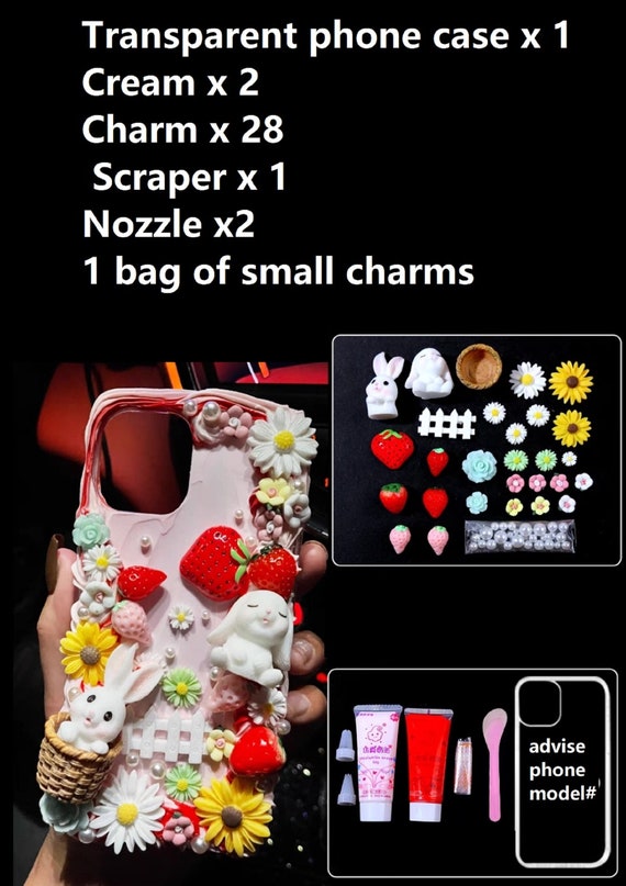 Decoden Phone Case DIY Kit Kawaii Rabbit Carrot Basket Flower Candy Fruits  Cream and Charms for Samsung Android Apple iPhone Tablet 
