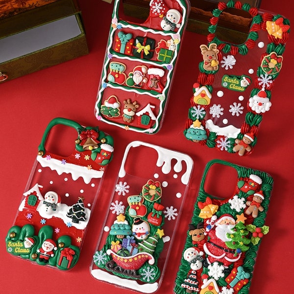 Decoden Phone Case DIY Kit Christmas Tree Santa Sleigh Reindeer Snowflakes Gifts | Cream Charms Samsung | Android | Apple iPhone | Tablet
