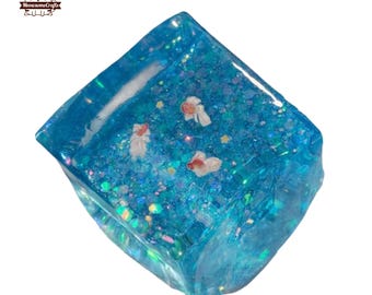 Blue Ocean Fish Cube Taba Squishy Keychain Squeezable Stress Relief Sensory Fidget Toy