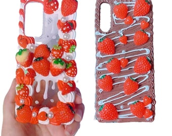 Finished Handmade Decoden Phone Case | Strawberries Various Styles Fruit Food Pearls | Samsung | Android | Apple iPhone | Tablet