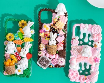 Decoden Phone Case DIY Kit Kawaii Rabbit Carrot Basket Flower Candy Fruits | Cream and Charms for Samsung | Android | Apple iPhone | Tablet