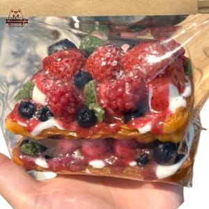 Soft Strawberry Blueberry Raspberry Napoleon Cake Squishy Squeezable Stress Relief Sensory Fidget Toy