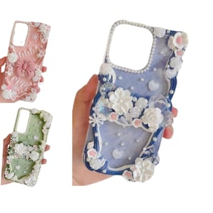 Decoden Phone Case DIY Kit | Flowers Daffodils Roses Teardrop Pearls Bows | Cream and Charms for Samsung | Android | Apple iPhone | Tablet