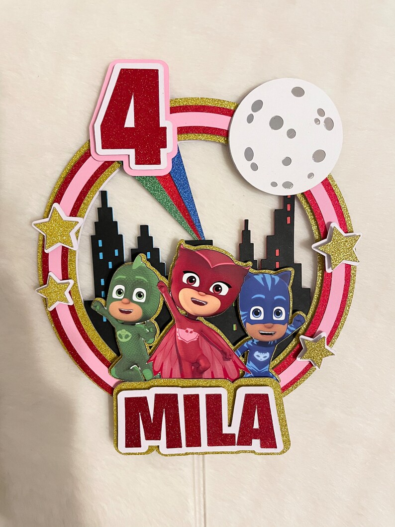 PJ Masks Cake Topper Owlette Catboy Gecko Party Decor Etsy