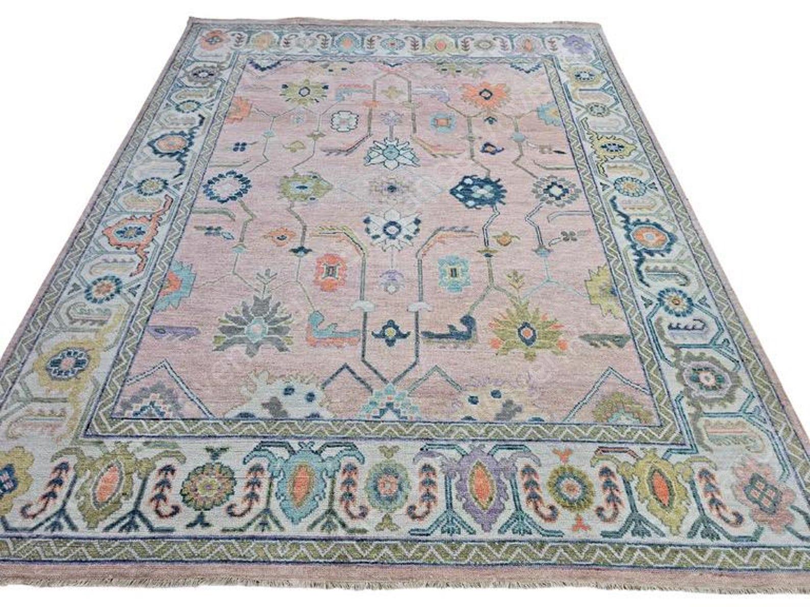 Pink colour 10x14, 12x15 Oushak Hand knotted floral Rug Large size Oushak Rug luxury modern Rug for living room kid's room Area Wool Rug