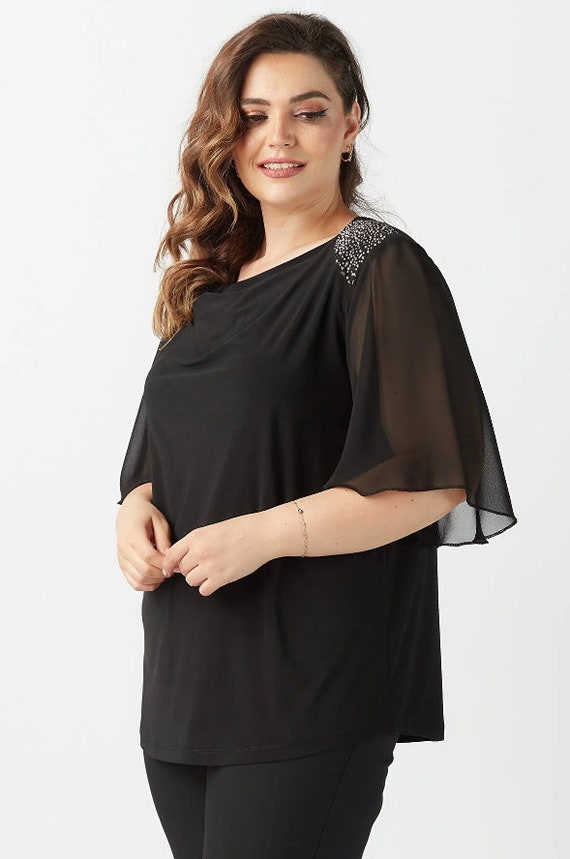black chiffon blouse plus size