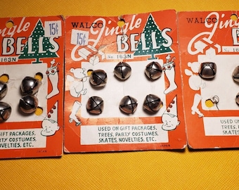 Tiny Brass Jingle Bells on Card Vintage Walco NOS 17 count