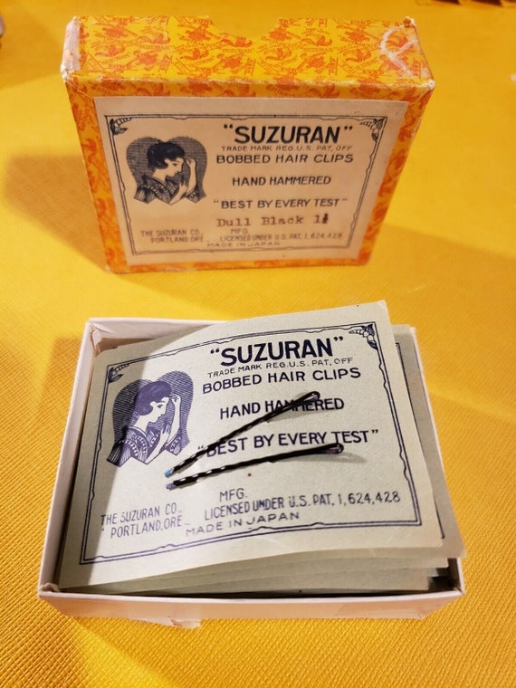 Box of Antique 1920s Suzuran Bobbed Hair Clips Bo… - image 1