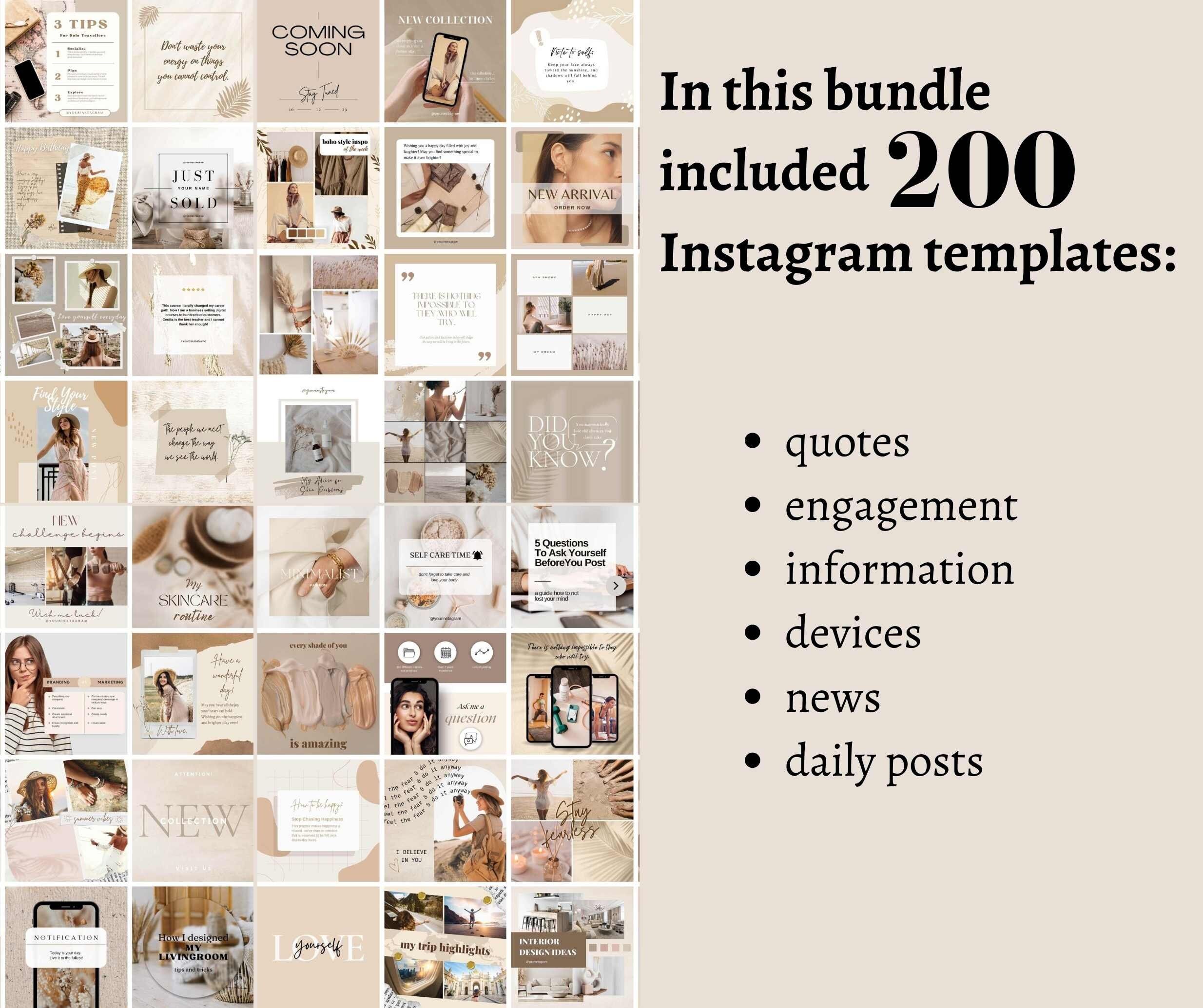 200 Boho Beige Instagram Post Templates - Engagement - Canva Blogger ...