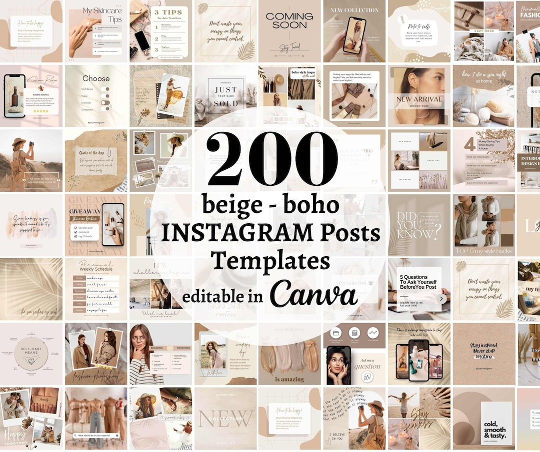 200 Boho Beige Instagram Post Templates - Engagement - Canva Blogger ...