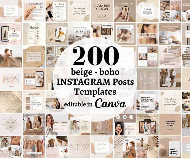 200 Boho Beige Instagram Post Templates - Engagement - Canva Blogger ...