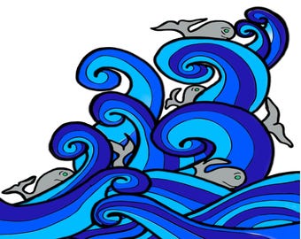Pattern, PDF, Instant Download, Rug Hooking, Punch Needle, Embroidery, Digital Download, Canadian Artist, Nautical, Whales and Waves, Ocean