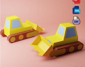 3d Loader jcb Vehicle Papercraft LOW POLY DIY Model Template In Pdf, Dxf And Svg Format