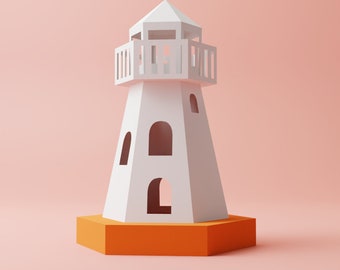 3d Light House paper craft DIY Model TEMPLATE In Pdf, Dxf And Svg Format, Kids Crafting Activities, Paper Models