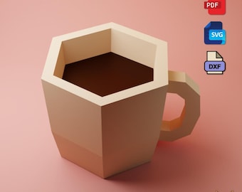 Low Poly Coffee Cup Papercraft Template (PDF, SVG, DXF)