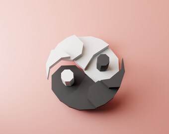Decoración de mesa Yin Yang en 3D de papel, modelo DIY de baja poli en formato PDF, DXF y SVG.
