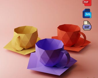 Coffeecup Papercraft lowpoly 3d model Template, Cutting machine template, SVG Circut file, DIY papercraft