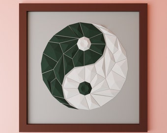 Modelo 3D de papel de Yin Yang de baja poli para decoración de pared (hazlo tú mismo) en formato PDF, DXF y SVG.
