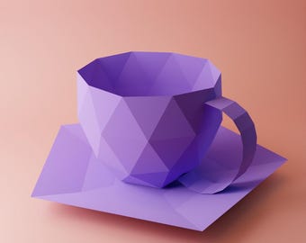 3D Papercraft Teacup Template, DIY Tea Party Decoration (pdf, dxf, svg)