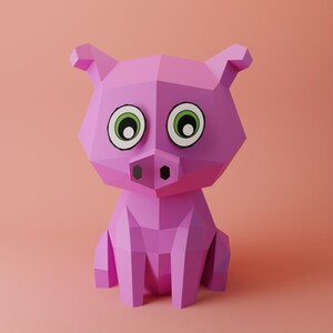 Mall för papperspyssel med låg poly-motiv av gris – 3D-djurskulptur (pdf, dxf, svg, png)