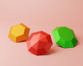 3D Papercraft Diamond DIY model template - 3 models pdf, dxf & svg format, Perfect for beginners