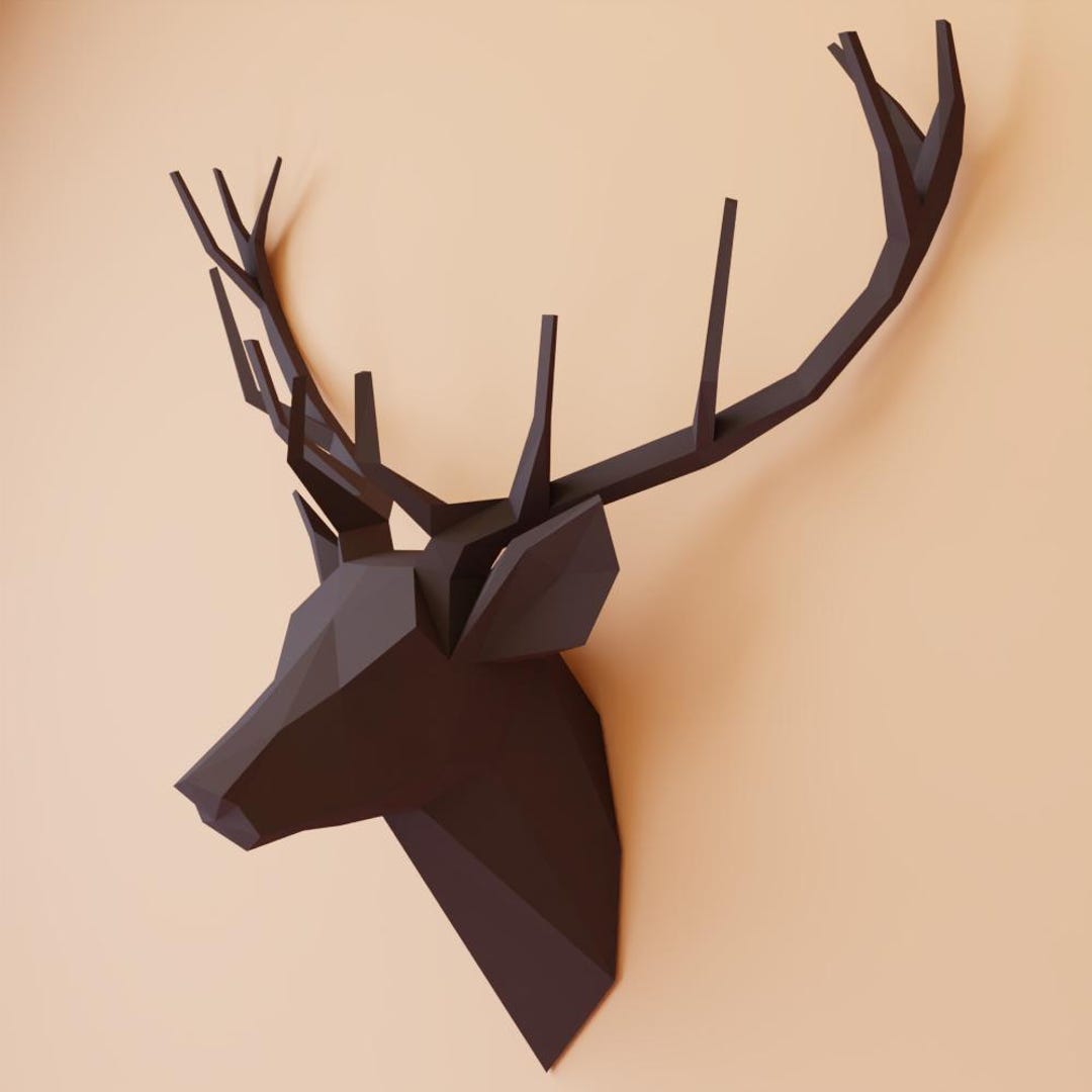3D Papercraft Stag Head Template Low Poly Deer Wall Decor (SVG, PDF