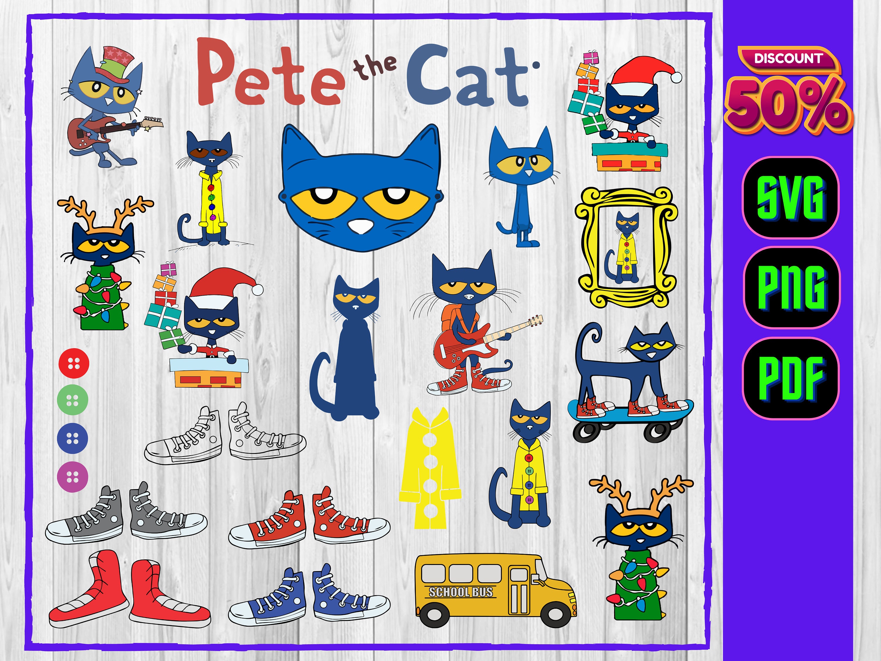 Pete the Cat Svg Pete the Cat Cricut Vector Bundle Pete Etsy Australia