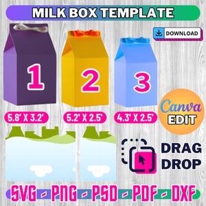 Milk Box Template Bundle, Milk Favor Box Svg, Milk Carbon Template, Box Svg, Favor Box Svg, Box Template Svg, Box Template Cut files