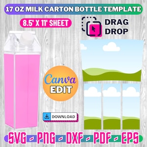 Milk Carton template, Strawberry Milk Water Bottle SVG For Tumbler Full Wrap , Strawberry Cow Milk Carton 16oz Tumbler Warp, png