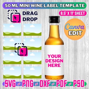Mini Wine Bottle Label Template, 50 Ml Liquor Label Template, Wine ...