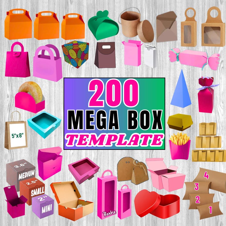 200 Box Template Designs: Gable, Gift, Party Favor (SVG, PNG, DXF ...