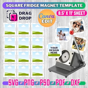 2x2 quadratische Kühlschrankmagnet Vorlage, Magnet Maker Vorlage, Magnetmaschinenvorlage, quadratische Magnetvorlage, Magnetvorlage, Canva editierbar