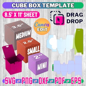 Cube Box Template Bundle, Square Box Template Svg, Classic Box Template, Simple box, Storage box, box svg, party favors box, cube box svg