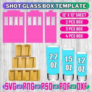 Pacchetto di modelli per scatole di bicchierini da shot, modello per scatole di bicchierini da shot, scatola di bicchierini da shot svg, scatola per 2, 3 o 4 bicchierini da shot, scatola per bomboniere, scatola svg