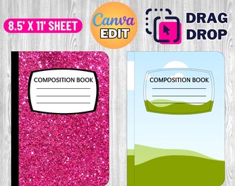 Composition Book Template, Custom Composition Notebook, Composition Book Svg, Composition Book Cover, Notebook Template, Canva Editable