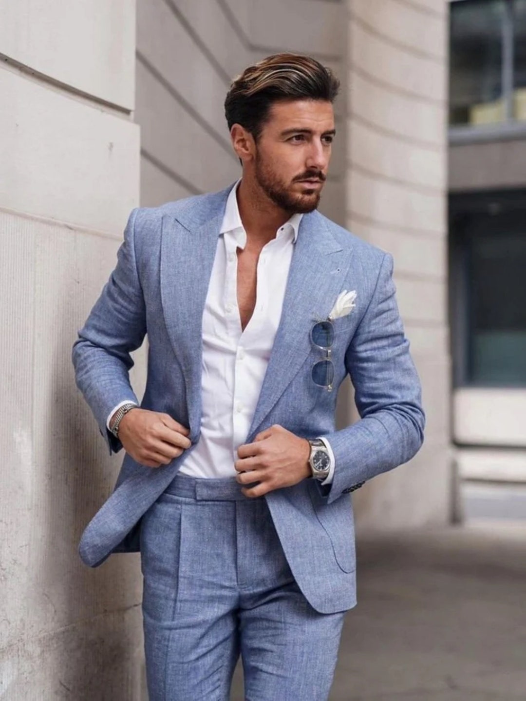 Men Linen Suits Luxury Sky Blue Prom Suits Party Wear Bespoke - Etsy