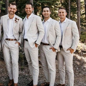 Mens Linen Wedding Suit, Linen Groom Suit, Beige Wedding Suit, Two ...