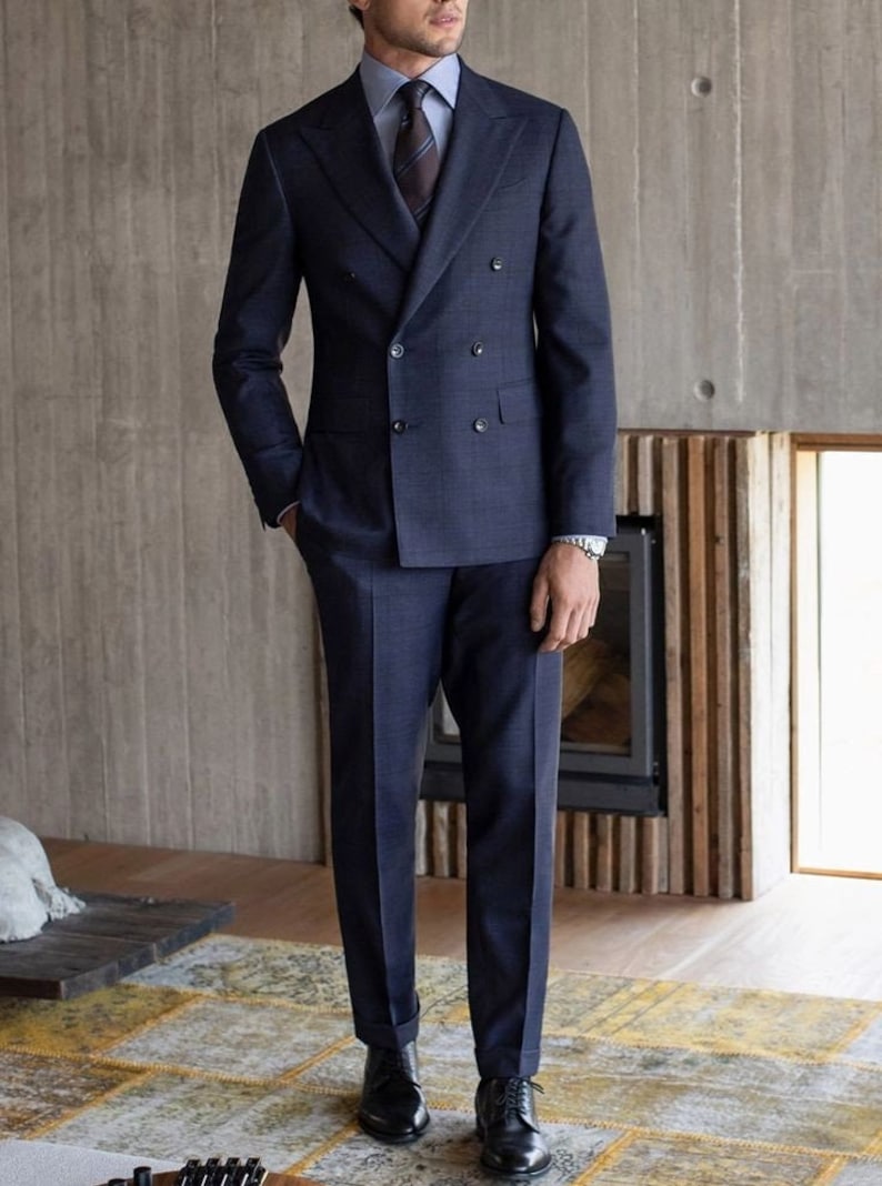 Suit for Men Classy Double Breast Two Piece Navy Blue Mens - Etsy