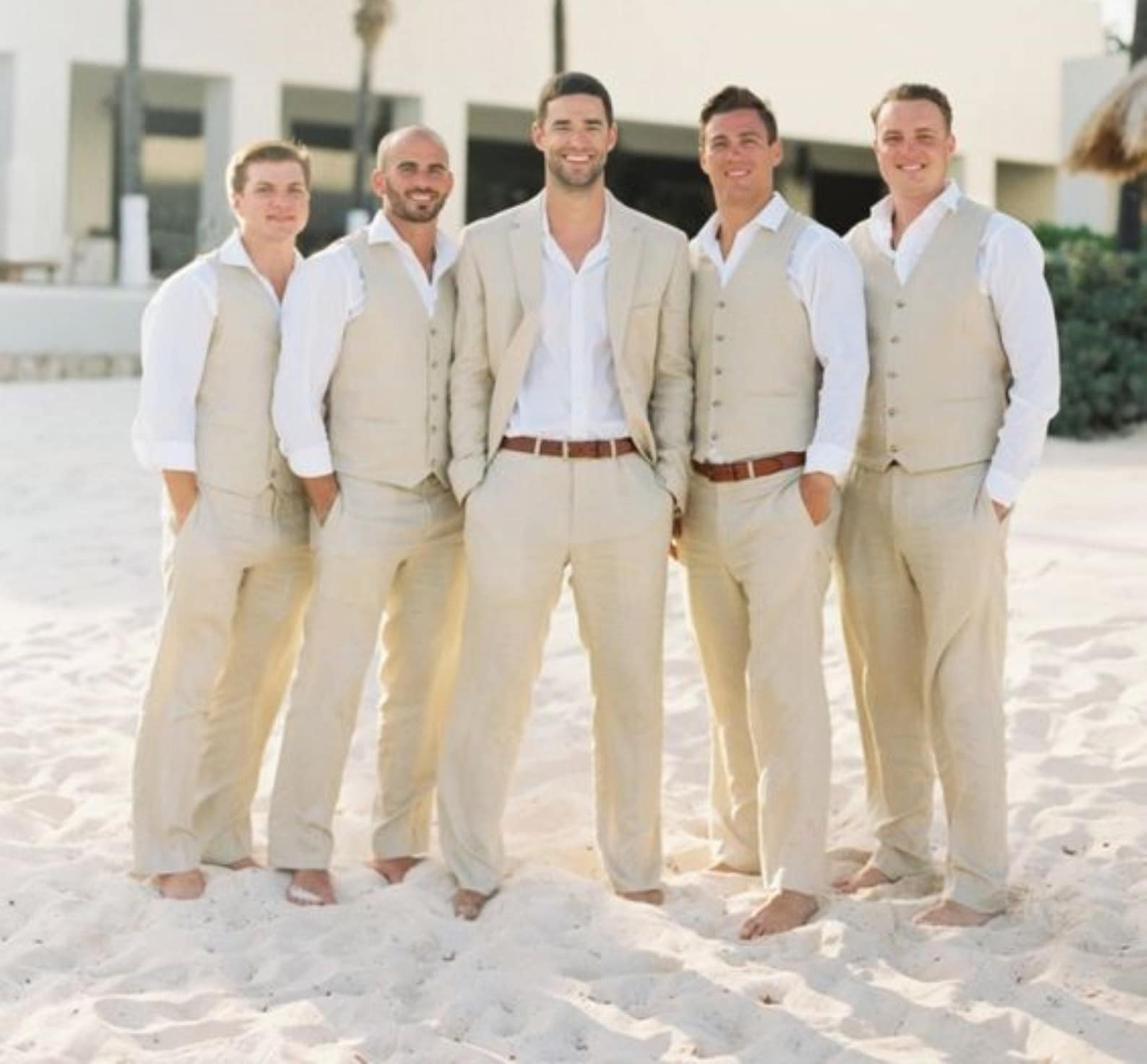 Mens Linen Wedding Suit Linen Groom Suit Beige Wedding Suit Two