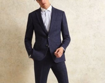 Navy BlueTweed Wool Two Piece Vintage Style  Mens Suit for Wedding, Winter, Groom wear and Groomsmen Suits, Winter Suit